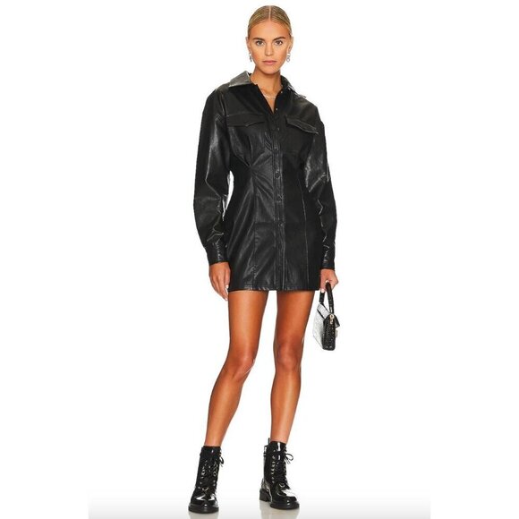 Line & Dot Lou Faux Leather Mini Shirt Dress Black Womens Size Small - Picture 1 of 10